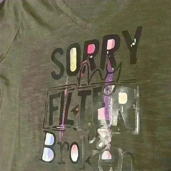 COPY - “Sorry my filter is broken”  t-shirt grey vneck size large - Picture 1 of 3